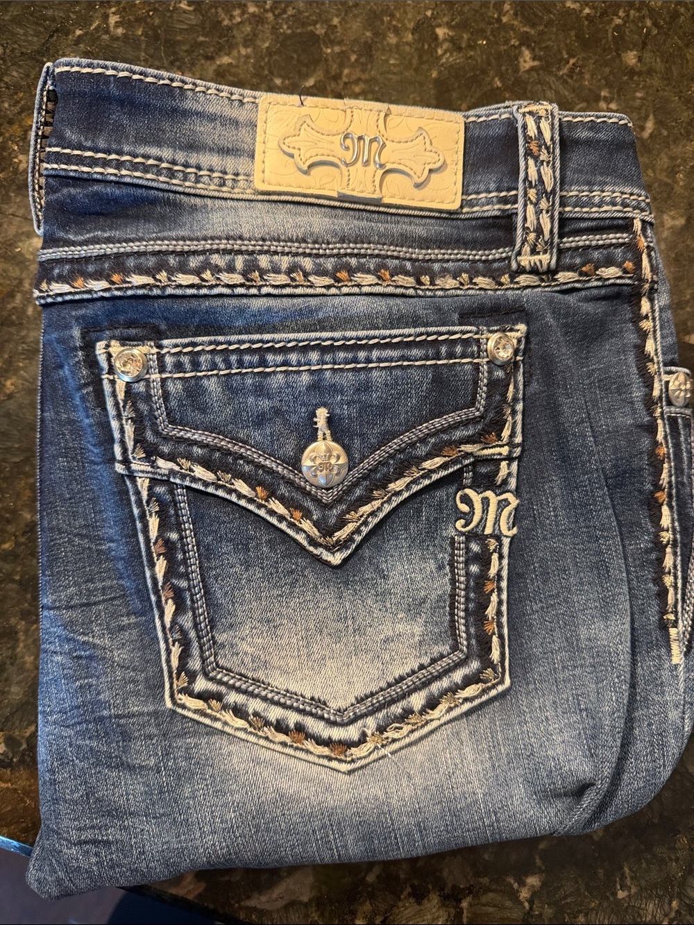 Miss Me Dark Blue Embroidered Boot Cut Jeans
